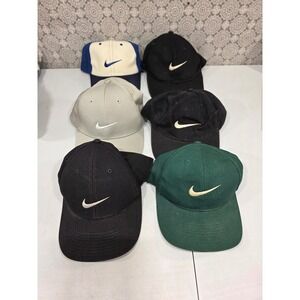 Nike Swoosh Baseball Caps Set of 6 Adjustable Cotton Athletic Hats READ